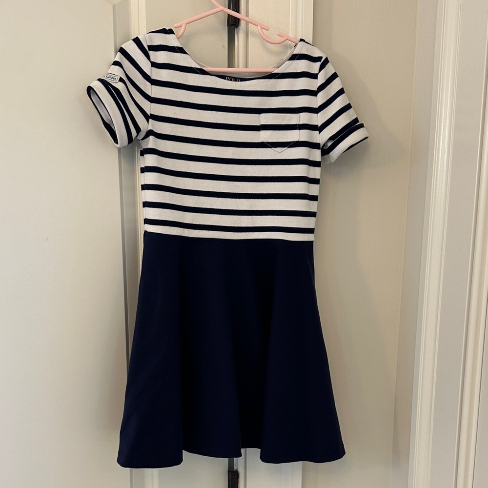 Polo Ralph Lauren Navy and White Striped  Short Sleeve Girls Dress